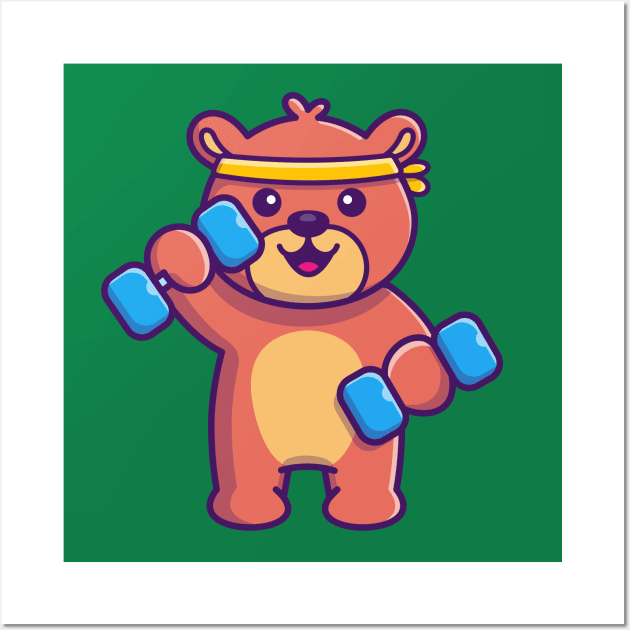 Cute Teddy Bear Work Out Cartoon Wall Art by Catalyst Labs